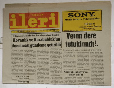 Giresun İleri Gazetesi 8 Kasım 1991 - Giresun Japonyaya Davet Edildi GZ7594 - 1