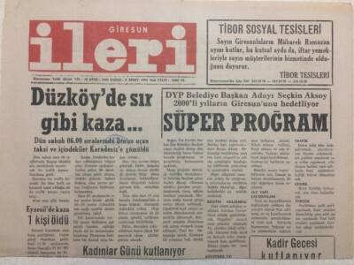 Giresun İleri Gazetesi 8 Mart 1994 - Düzköyde Sır Gibi Kaza GZ38298 - 1