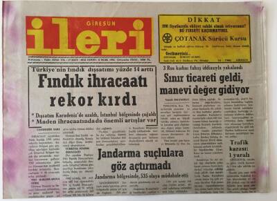 Giresun İleri Gazetesi - 8 Ocak 1992 - Fındık İhracaatı Rekor Kırdı - GZ43845 - 2