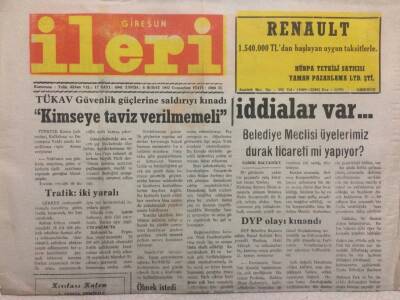 Giresun İleri Gazetesi 8 Şubat 1992 - Tükav Güvenlik Güçlerine Saldırıyı Kınadı GZ32528 - 1