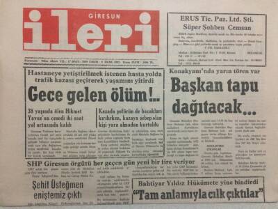 Giresun İleri Gazetesi 9 Ekim 1992 - Başkan Tapu Dağıtacak GZ32515 - 1