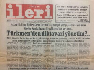 Giresun İleri Gazetesi 9 Ekim 1995 - Türkmenden Diktavari Yönetim GZ38461 - 1