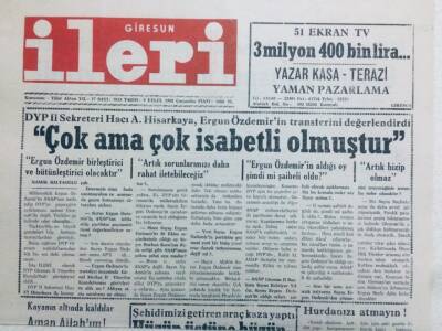 Giresun İleri Gazetesi 9 Eylül 1992 - Azrail Kol Geziyor GZ41459 - 1