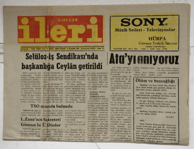 Giresun İleri Gazetesi 9 Kasım 1991 - Kültür Salonu Düzenlemede GZ7595 - 1