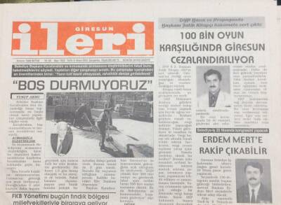 Giresun İleri Gazetesi 9 Nisan 2003 100 Bin Oyun Karşılığında Giresun Cezalandırılıyor GZ30933 - 1