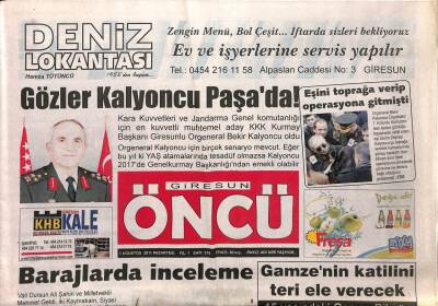 Giresun Öncü Gazetesi 1 Ağustos 2011 - Barajlarda İnceleme GZ108215 - 1