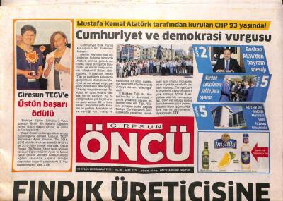 Giresun Öncü Gazetesi 10 Eylül 2016 - Mustafa Kemal Atatürk Tarafından Kurulan CHP 93 Yaşında ! GZ92532 - 1