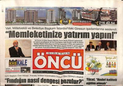 Giresun Öncü Gazetesi 11 Ekim 2011 - Vali Şahin Memleketinize Yatırım Yapın GZ108236 - 1