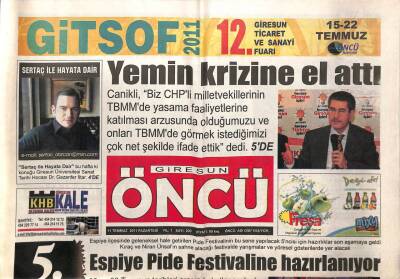 Giresun Öncü Gazetesi 11 Temmuz 2011 - Canikli Yemin Krizine El Attı GZ108226 - 1