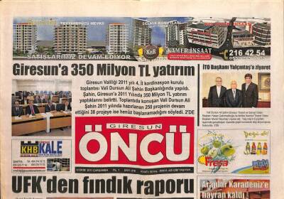 Giresun Öncü Gazetesi 12 Ekim 2011 - UFK`dan Fındık Raporu GZ79786 - 1