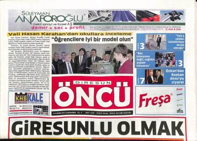 Giresun Öncü Gazetesi 12 Kasım 2014 - Özkandan Başkan Aksuyu Ziyaret - Vali Hasan Karahandan Okullara İnceleme GZ93772 - 1