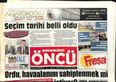 Giresun Öncü Gazetesi 13 Nisan 2013 - Giresun Ticaret Ve Sanayi Odası Üyeleri , 4 Mayıs 2013 Cumartesi Günü Sandığa Gidecek GZ96348 - 1