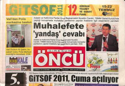 Giresun Öncü Gazetesi 13 Temmuz 2011 - Futbolcular Hırs Küpü GZ108212 - 1