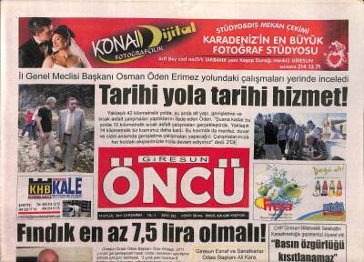 Giresun Öncü Gazetesi 14 Eylül 2011 - Tarihi Yola Tarihi Hizmet GZ108391 - 1