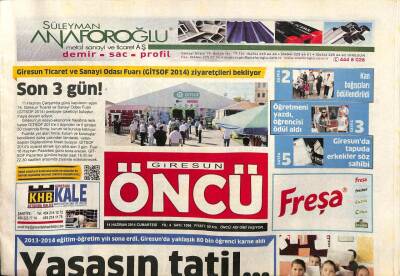 Giresun Öncü Gazetesi 14 Haziran 2014 - Giresun Ticaret Ve Sanayi Odası Fuarı Ziyaretçileri Bekliyor GZ94285 - 1
