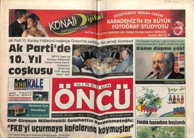 Giresun Öncü Gazetesi 16 Ağustos 2011 - CHP Giresun Milletvekili Selahattin Karaahmetoğlu FKB yi Uçurmaya Kafalarına Koymuşlar GZ108760 - 1