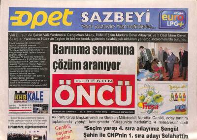 Giresun Öncü Gazetesi 16 Nisan 2011 - Fındıkta Gözler Ürün Borsasında - Barınma Sorununa Çözüm Aranıyor GZ96300 - 1