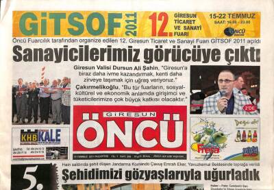 Giresun Öncü Gazetesi 18 Temmuz 2011 - Şehit Emrah Ekeri Gözyaşlarıyla Uğurladık GZ108211 - 1