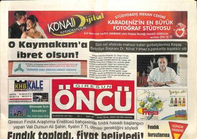 Giresun Öncü Gazetesi 23 Ağustos 2011 - Vali Fındık Topladı Fiyat Belirledi GZ101984 - 2