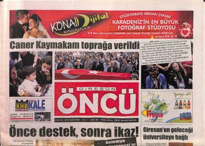 Giresun Öncü Gazetesi 24 Eylül 2011 - Caner Akgün Toprağa Verildi GZ108380 - 1
