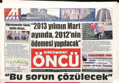 Giresun Öncü Gazetesi 24 Kasım 2012 - Öğrencilere,Başkan Amca Kitabı - Polis,Öğretim Üyesine Çarptı GZ95431 - 1