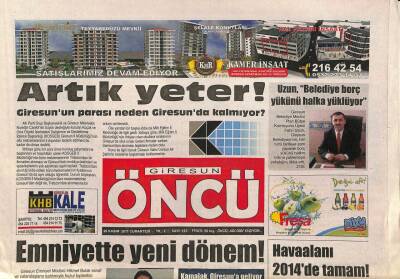 Giresun Öncü Gazetesi 26 Kasım 2011 - Doğalgaz Giresuna Can Verecek - Kamalak , Giresuna Geliyor GZ96403 - 1
