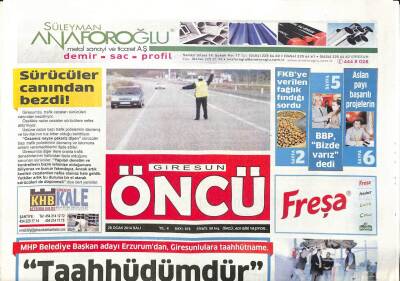 Giresun Öncü Gazetesi 28 Ocak 2014 - Mhp Belediye Başkan Adayı Erzurumdan, Giresunlulara Tahaahütname GZ95007 - 1