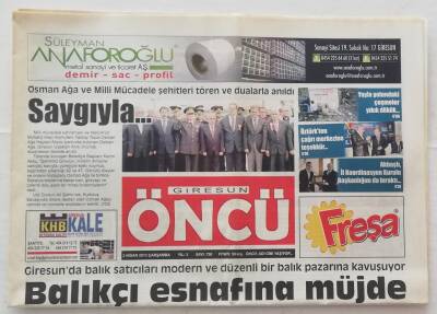 Giresun Öncü Gazetesi 3 Nisan 2013 -Osman Ağa ve Milli Mücadele Şehitleri Tören ve Dualarla Anıldı- GZ45989 - 2