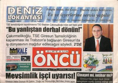 Giresun Öncü Gazetesi 4 Ağustos 2011 - Mevsimlik İşçi Uyarısı GZ108217 - 1