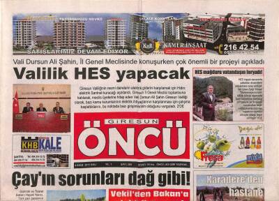 Giresun Öncü Gazetesi 4 Ekim 2011 - Valilik HES Yapacak GZ108377 - 1