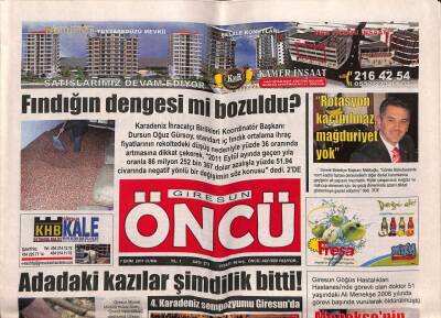 Giresun Öncü Gazetesi 7 Ekim 2011 - Bahri Kaya Garanti Verdi GZ108238 - 1