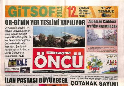 Giresun Öncü Gazetesi 7 Temmuz 2011 - Metriste Zorlu Günler GZ108229 - 1