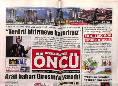 Giresun Öncü Gazetesi 8 Ekim 2011 - Canikli Terörü Bitirmeye Kararlıyız GZ108234 - 1