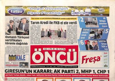 Giresun Öncü Gazetesi 8 Haziran 2015 - Karahan Ve Aksu Sandık Başında - Osmanlı Türkçesi Sertifikaları Törenle Dağıtıldı GZ93796 - 1