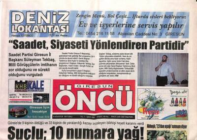 Giresun Öncü Gazetesi 9 Ağustos 2011 - Saadet, Siyaseti Yönlendiren Partidir GZ108222 - 1