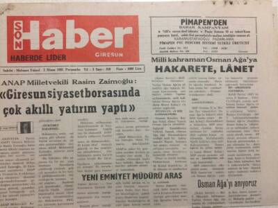 Giresun Son Haber 2 Nisan 1992 - Osman Ağaya Hakarete Lanet GZ34529 - 1