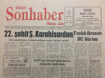 Giresun Son Haber 29 Aralık 1993 - 22.Şehit Şebinkarahisardan GZ38401 - 1