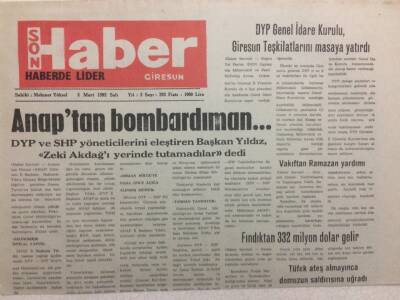 Giresun Son Haber 3 Mart 1992 - ANAPtan Bombardıman GZ34540 - 1
