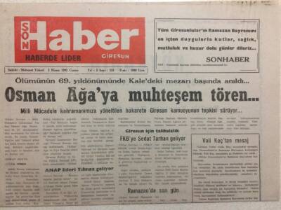 Giresun Son Haber 3 Nisan 1992 - Osman Ağaya Muhteşem Tören GZ34557 - 1