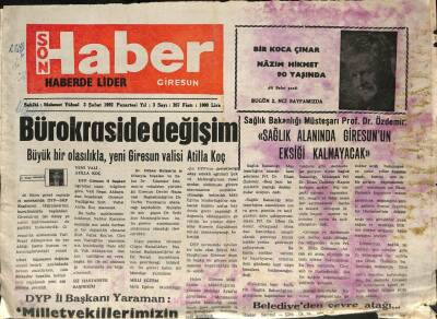 Giresun Son Haber 3 Şubat 1992 - Prof. Dr. Özdemir Sağlık Alanında Giresunun Eksiği Kalmayacak GZ95038 - 1