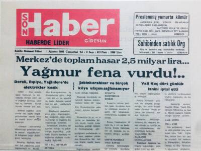 Giresun Son Haber Gazetesi 1 Ağustos 1992 - Yağmur Fena Vurdu GZ41331 - 1