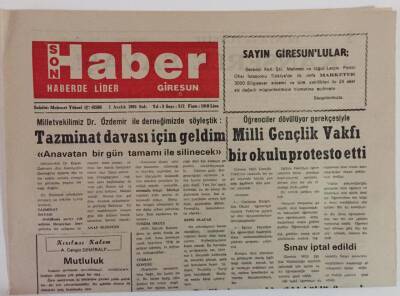 Giresun Son Haber Gazetesi 1 Aralık 1992 - Milli Gençlik Vakfı Bir Okulu Protesto Etti , Giresunsporun Havası Yerinde GZ18347 - 1