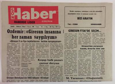 Giresun Son Haber Gazetesi 1 Kasım 1991 - Giresun FTSKe Seçim , Özdemir Giresun İnsanına Her Zaman Saygılıyım GZ18356 - 1