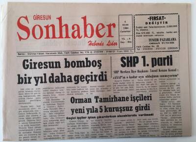 Giresun Son Haber Gazetesi 1 Ocak 1994 - Giresun Bomboş Bir Yıl Daha Geçirdi , SHP 1. Parti GZ18304 - 1