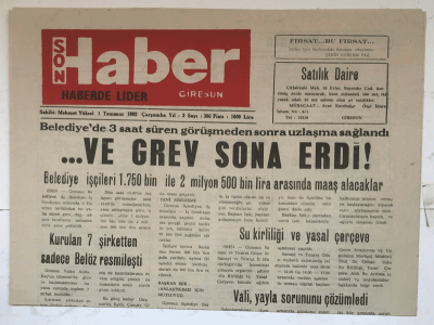 Giresun Son Haber Gazetesi 1 Temmuz 1992 - Espiyede 2 Ton Çay Yandı GZ5324 - 1