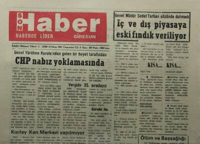 Giresun Son Haber Gazetesi 10 Ekim 1992-Genel Müdür Sedat Tarhan Sözünde Durmadı İç Ve Dış Pazara Eski Fındık Veriliyor- GZ14076 - 1