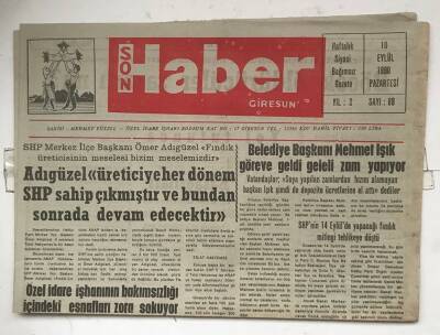 Giresun Son Haber Gazetesi 10 Eylül 1990 - Belediye Başkanı Mehmet Işık Göreve Geldi Geleli Zam Yapıyor GZ7965 - 1