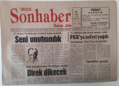 Giresun Son Haber Gazetesi 10 Kasım 1993 - 55. Yıl Önce Ulu Önderimiz Atatürkü Bugün Kaybettik GZ18209 - 1