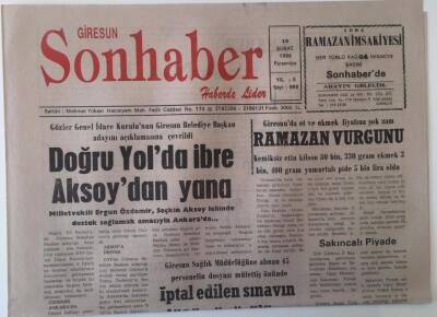 Giresun Son Haber Gazetesi 10 Şubat 1994 - Doğru Yolda İbre Aksoydan Yana GZ18186 - 1