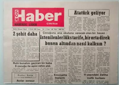Giresun Son Haber Gazetesi 11 Eylül 1992 Deniz Baykal CHP Başkanı Seçildi -GZ37477 - 1